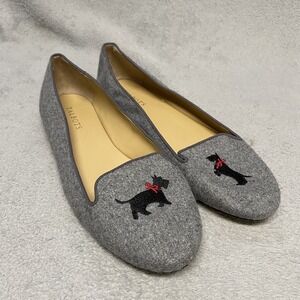 Talbots Flats Womens 9.5 Gray Slip On Scottie Dog Embroidery Preppy‎ Casual